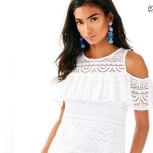 Lilly Pulitzer White Lace Cold Shoulder Top